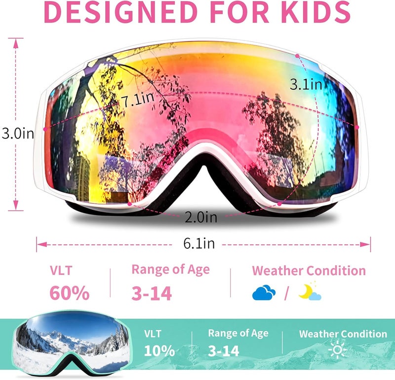 Freela Kids Ski Snowboard Goggles for Toddler(3-14) Youth Anti Fog Anti UV Goggles Girls Boys Snow Skiing Equipment - Image 4